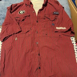 Columbia Red Plaid Outdoor Fishing Georgia Bulldogs Shirt